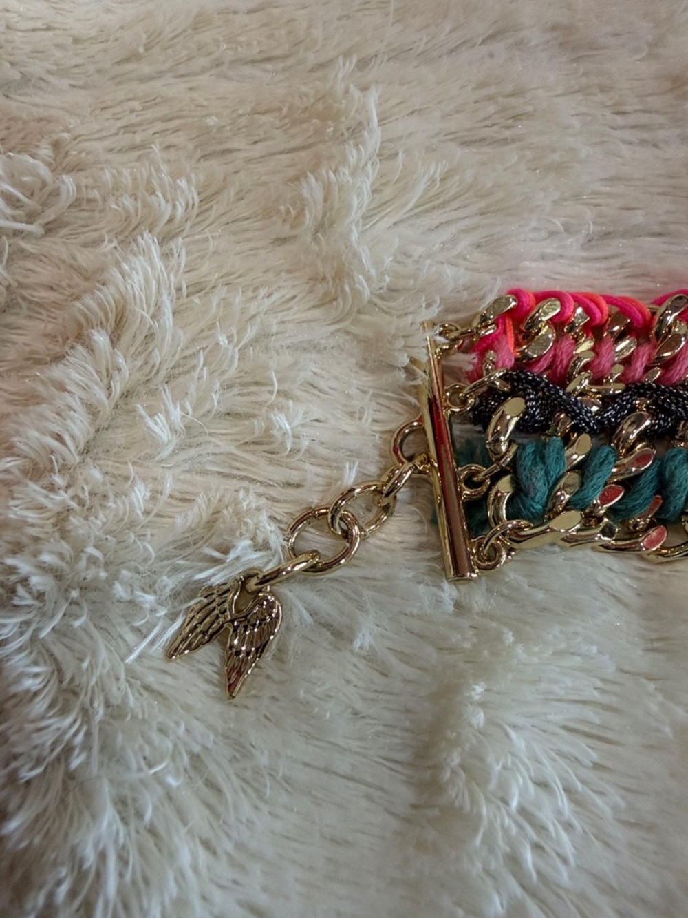 Victoria's Secret Pink and Green Woven Chain Bracelet with Gold Accents - Picture 3 of 4